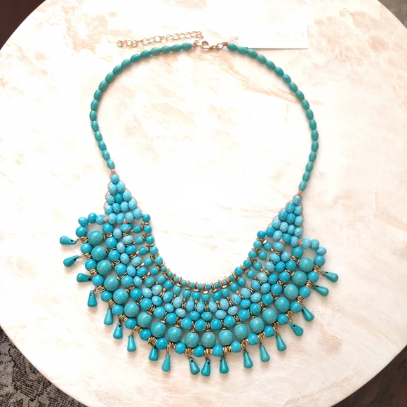 Panacea Cache Jewelry - Panacea Turquoise Brass Beaded Statement Necklace